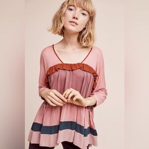 Meadow Rue Anthropologie Mina Colour Block Ruffle Top, Pink-***READ***